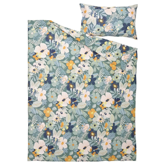 IKEA FÄLTGRÄSMOTT Duvet cover and pillowcase, multicolour/flower pattern, 150x200/50x80 cm (59x79/20x31 ")