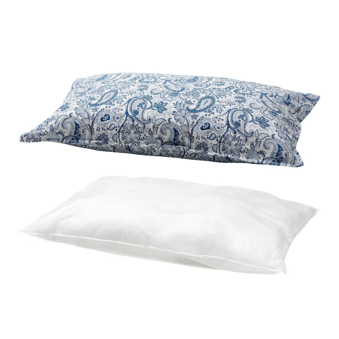 IKEA Bedding Essentials Set - SKÖLDBLAD Softer Pillow (50x80 cm) & RODGERSIA Blue/White Patterned Pillowcase