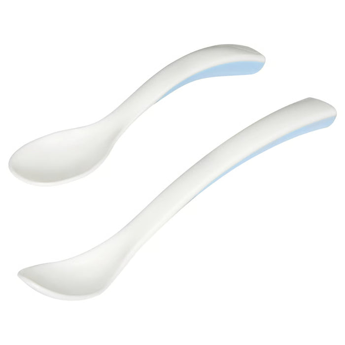 IKEA BÖRJA feeding spoon and baby spoon set in white/blue (2-pack); ergonomically curved design with smooth finish – ideal for safe and comfortable feeding for infants and toddlers - 70596817