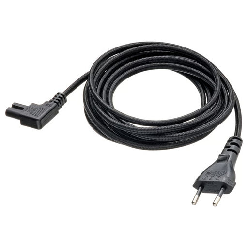 Black power cable with plug on a white background