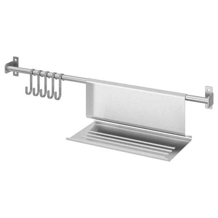 IKEA KUNGSFORS Rail with 5 hooks and tablet stand, stainless steel, 56 cm (22 ")