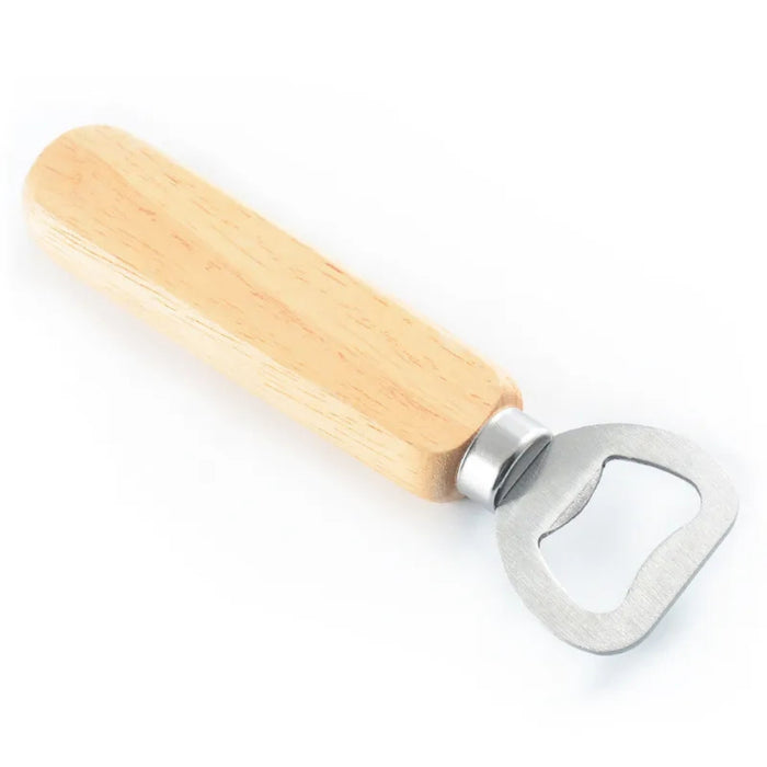 Bottle opener with wooden handle on a white background