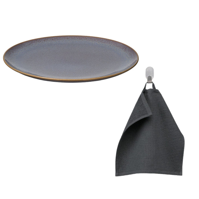 Ikea FÄRGKLAR Plate, Lilac, 26 cm (10 ") with SALVIKEN Washcloth, anthracite30x30 cm