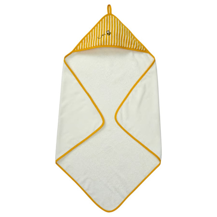 Yellow and white hooded towel on a white background