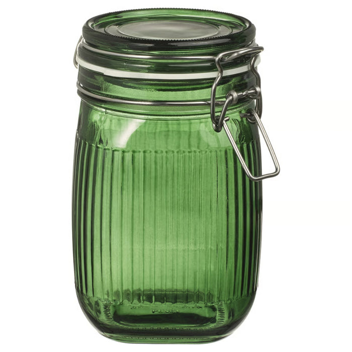 IKEA VINTERFINT Jar with lid, glass green, 1 l (34 oz)