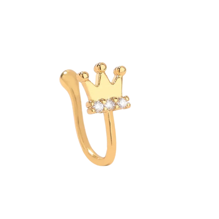 Digital Shoppy Gold Crown Nose Clip – Non-Pierced Micro-Inlaid Zircon Stud for Women