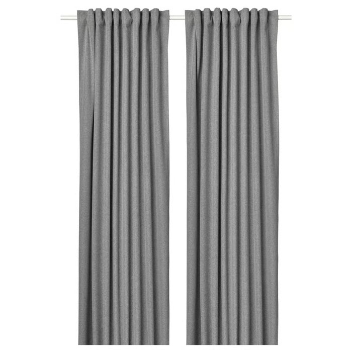Pair of gray curtains on a white background