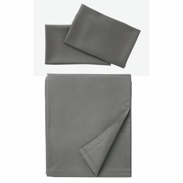 IKEA ULLVIDE Bedding Bundle: Luxury Grey Flat Sheet (240x260cm) & 2-Pack Pillowcases