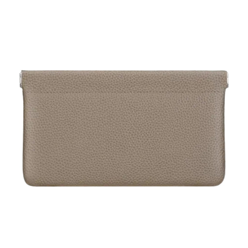 Gray cowhide leather wallet – rectangular pouch with pebbled texture and minimalist taupe finish