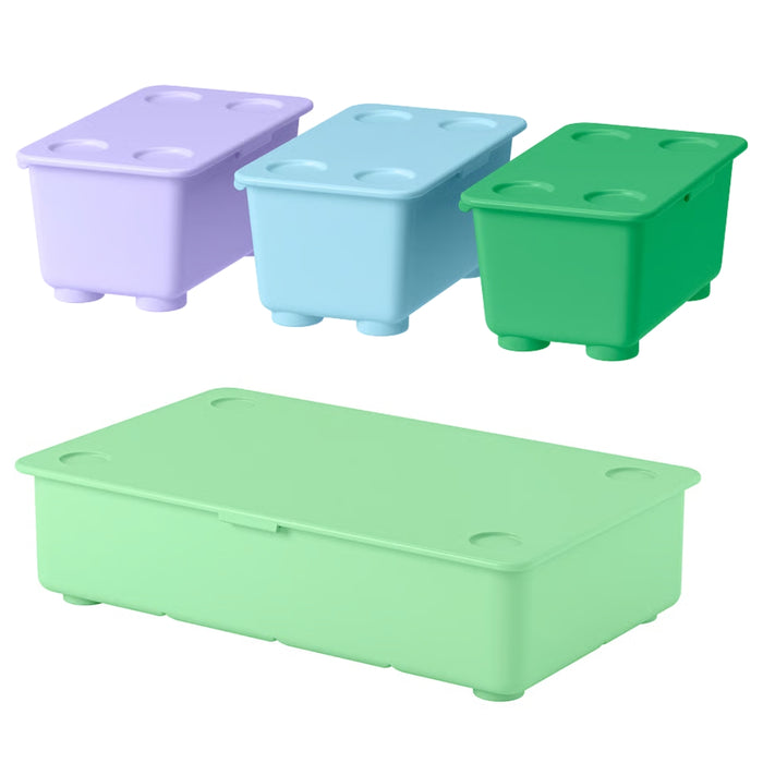 IKEA GLIS Storage Box Set: Large Green Box (34x21cm) + 3-Pack Small Boxes (17x10cm) - Complete Organization Set