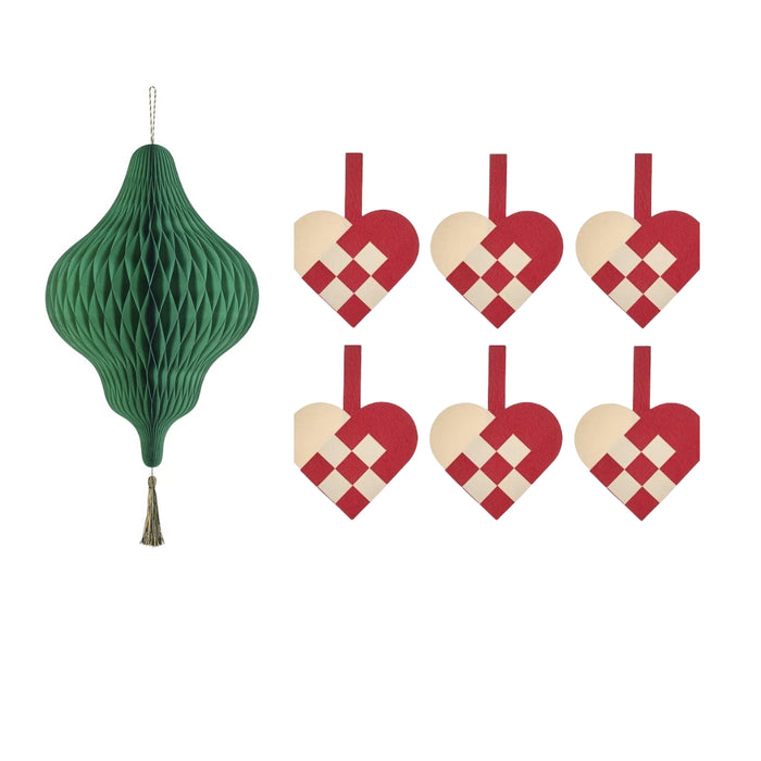 IKEA GOKVÄLLÅ Paper Decoration — Dark Green, 33cm | Festive Hanging Decor, Reusable with  VINTERFINT Hanging decoration, heart-shaped red/white