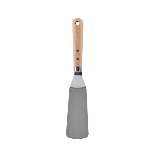 Gray spatula with a wooden handle on a white background