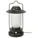 Black lantern-style lamp with a white glass cover on a white background