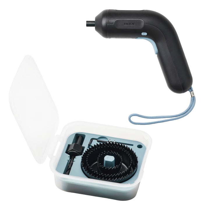 IKEA TRIXIG Power Tool Set: Cordless Screwdriver (3.6V Li-ion) + 5-Piece Hole Saw Set (35/64/78mm)