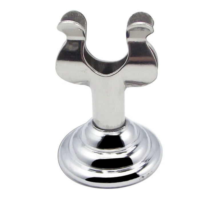 Polished chrome double hook on a white background