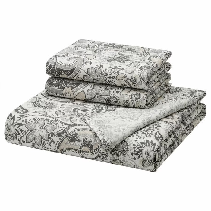 IKEA RODGERSIA Bedding Set - Grey/White Flat Sheet (150x260 cm) & Matching Pillowcase (2-Pack, 50x80 cm)
