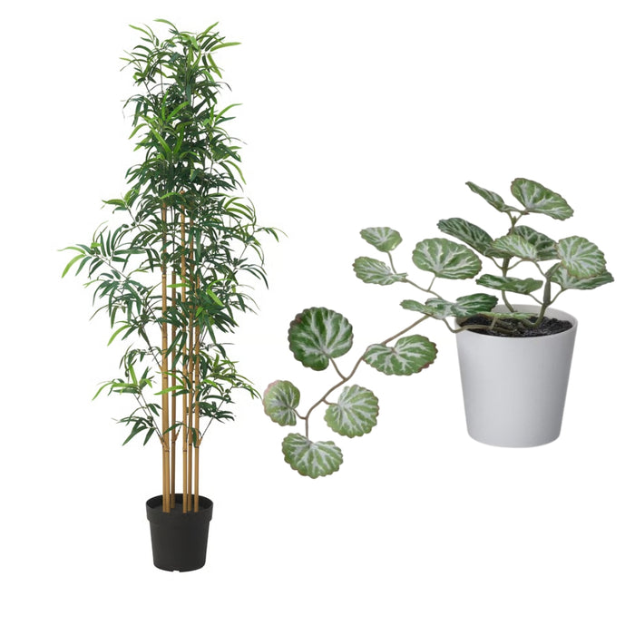 Ikea FEJKA Artificial Potted Plant, in/Outdoor Bamboo, 23 cm (9 ") with Artificial Potted Plant with Pot, in/Outdoor White/Green, 6 cm