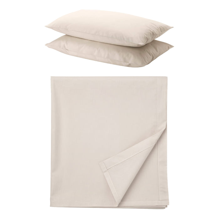 IKEA DVALA Bedding Set: Cotton Flat Sheet (150x260cm) & 2-Pack Matching Pillowcases - Beige