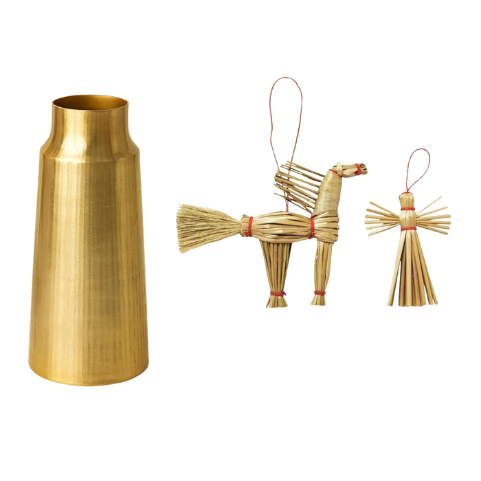IKEA AROMATISK Vase Gold Colour 28 cm with VINTERFINT Hanging Decoration Set of 2 Handmade Sedge