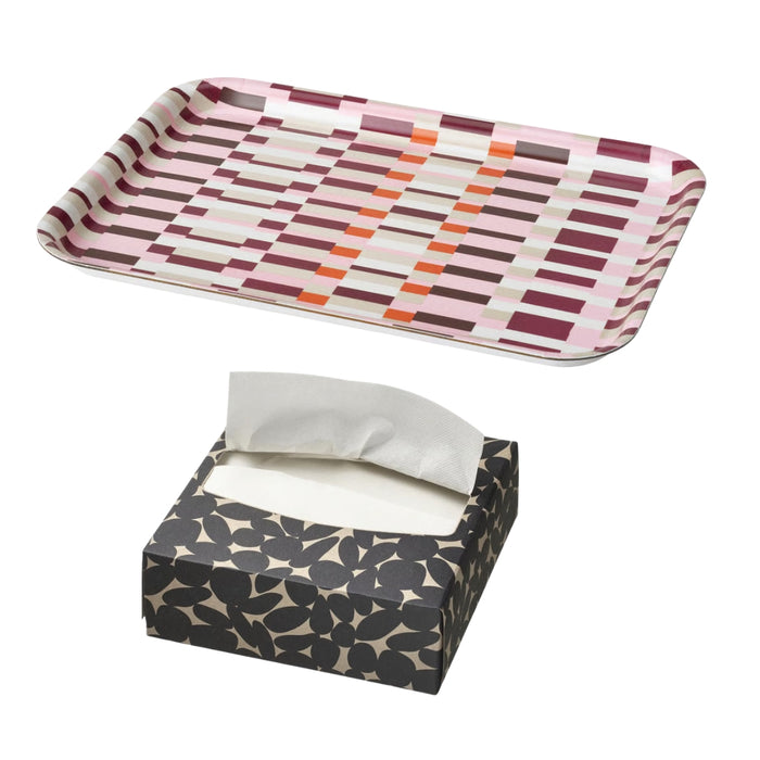 IKEA HÖSTAGILLE Tray Multicolour 20x28 cm with HAVSKUSE Paper Napkin with Box Patterned Black White 32x16 cm 100 Pack
