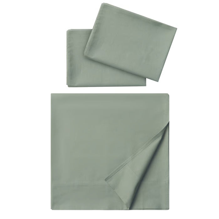 IKEA ULLVIDE & DVALA Bedding Set: Grey-Green Flat Sheet (240x260cm) & 2-Pack Pillowcases