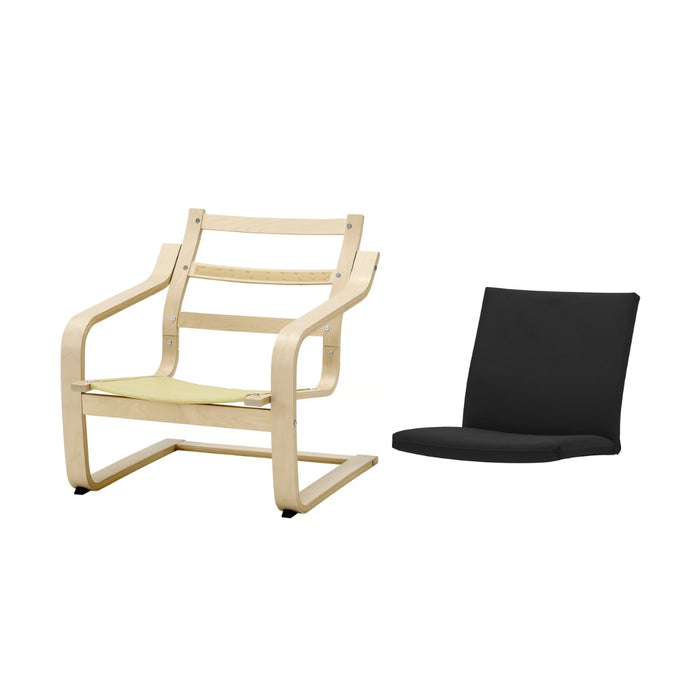 IKEA POÄNG Low Back Armchair Frame — Birch Veneer | Iconic Rocking Comfort with Armchair cushion with low back, Vissle black