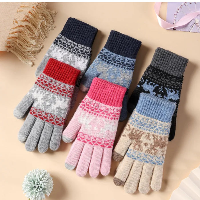 Digital Shoppy Women's Gloves Winter Warm Thickened Five-finger Riding Finger Gloves (Navy Blue Light Gray)