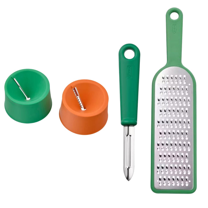 IKEA UPPFYLLD Vegetable 4-Piece Set - Peeler, Grater & Slicers in Green & Orange