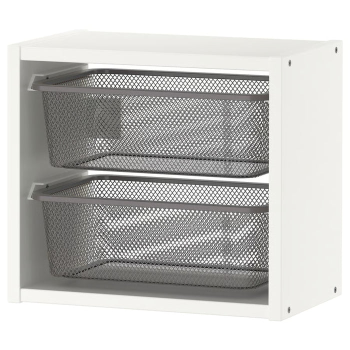 IKEA TROFAST Wall storage, white, 34x21x30 cm (13 3/8x8 1/4x11 3/4 ") with 2 x Mesh storage box, dark grey, 20x30x10 cm (7 7/8x11 3/4x3 7/8 ")