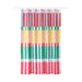 Colorful striped shower curtain on a white background