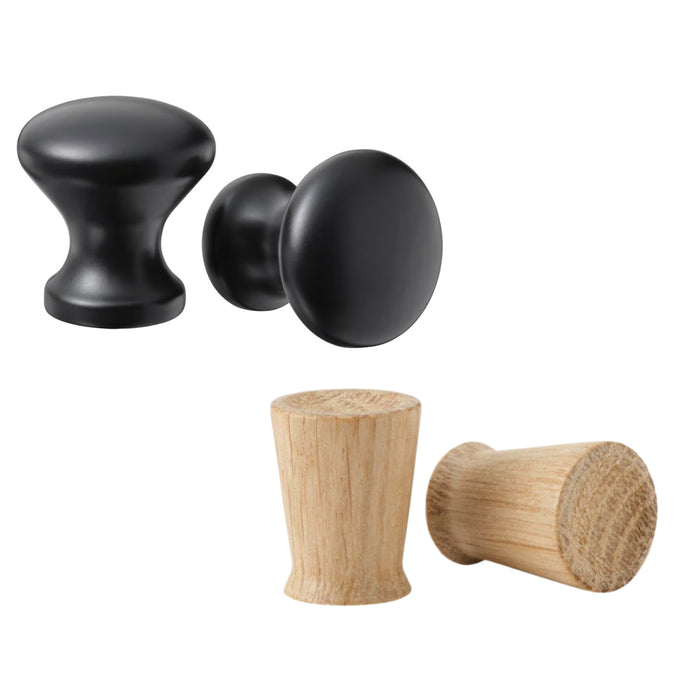 Ikea ENERYDA Knob, Black, 20 mm with TÄRNESTAD Knob, Oak, 17 mm P