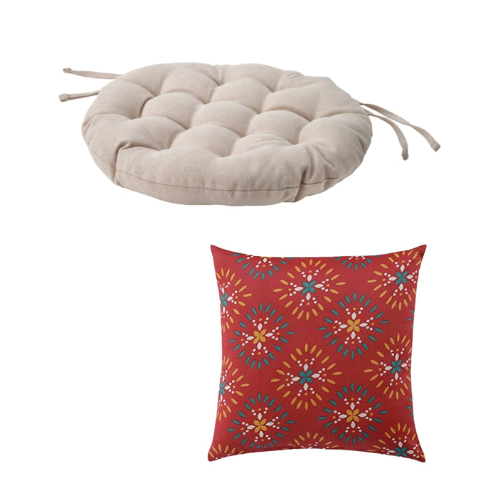 IKEA Cushion Set: Beige VIPPÄRT Chair Pad, 38 cm (15 ") & Red Printed KLIBBARV Cushion, 40x40 cm (16x16 ")