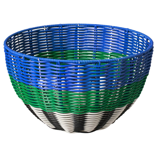 IKEA DJURTRÄNARE Basket – 32x19 cm (12 ½x7 ½ inches), handwoven with a vibrant mix of blue, green, white, and black stripes. Stylish and durable storage for home organization.-10591422