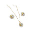 Gold necklace and earrings set on a white background