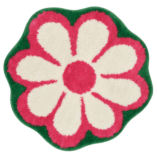 IKEA KÄRRKNIPPROT Bathmat, floral pattern, multicolour bright pink, 65 cm, featuring a playful flower-shaped design with pink petals, a white center, and a green outline.-90596053