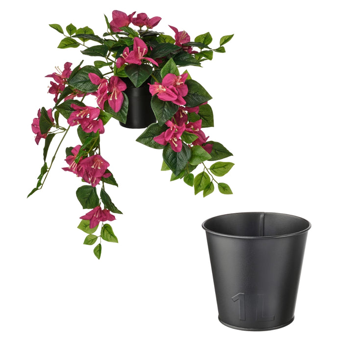 IKEA FEJKA Artificial Potted Plant Bougainvilla Pink 12 cm with ÅKERBÄR Plant Pot Anthracite 12 cm