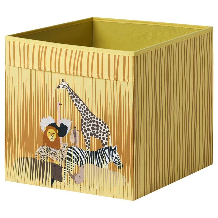 Storage box with animal illustrations on a beige background