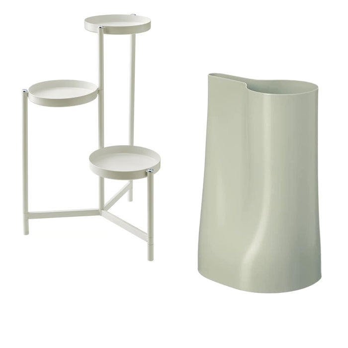 Ikea OLIVBLAD Plant Stand, in/Outdoor/Off-White, 58 cm (22 ¾ ") with CHILIFRUKT Vase/Watering can, Light Green, 17 cm