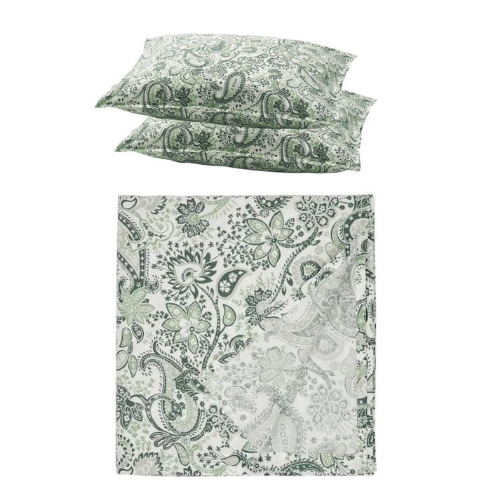 IKEA RODGERSIA Bedding Set: Green Leaf Flat Sheet (240x260cm) & 2-Pack Matching Pillowcases