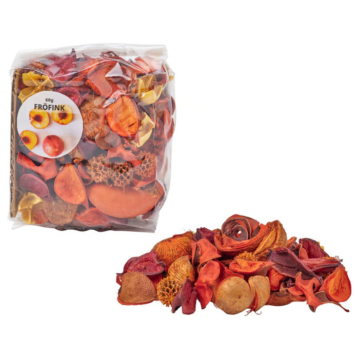 IKEA BERÄKNA Bowl, clear glass, 26 cm with FRÖFINK Scented potpourri, Peach orange, 60 g