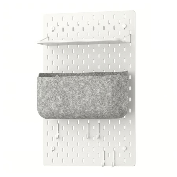 IKEA SKÅDIS Pegboard combination, white, 36x56 cm (14 ¼x22 ") - Shelf, Pegboard, Basket & Hooks