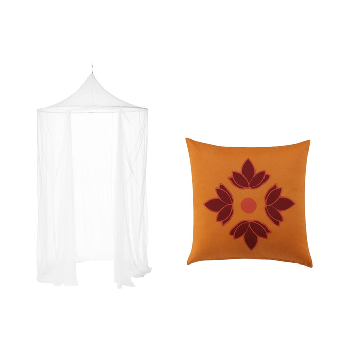 IKEA SOLIG Net White 150 cm with KLIBBARV Cushion Orange Printed 40x40 cm