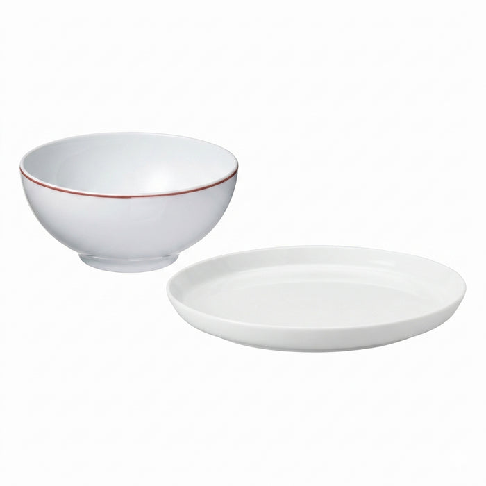 IKEA Tableware Set: IKEA 365+  Plate (White, 24 cm) & VINTERFINT Porcelain Bowl (White/Red, 13 cm / 400 ml)