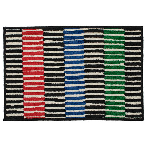 IKEA VÄNDPLATS Multicolored striped Door Mat with red, blue, green, and black stripes on a white background