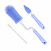 Set of three blue cleaning brushes on a white background
