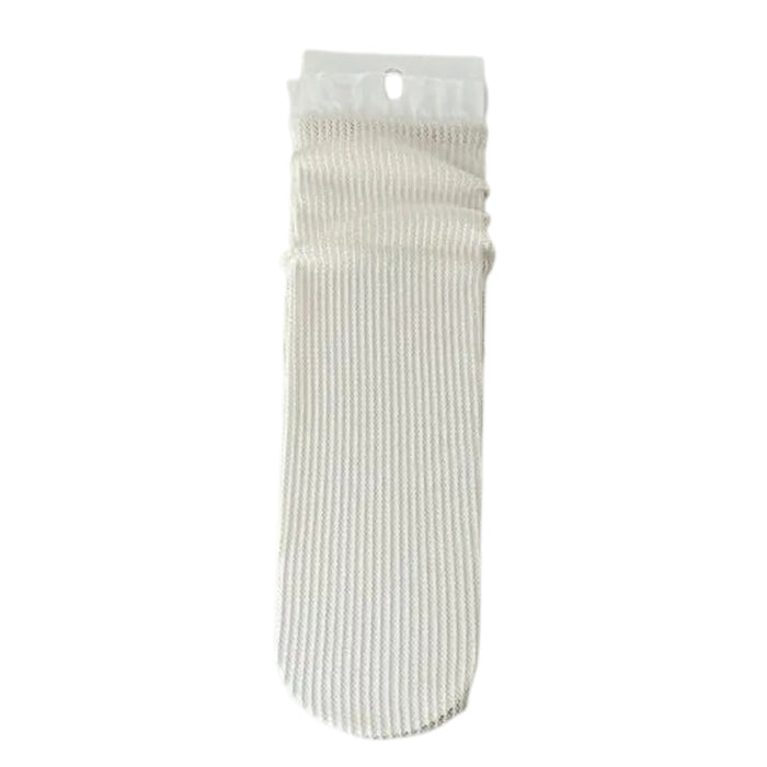 White ribbed sock with a clear plastic bag on a white background