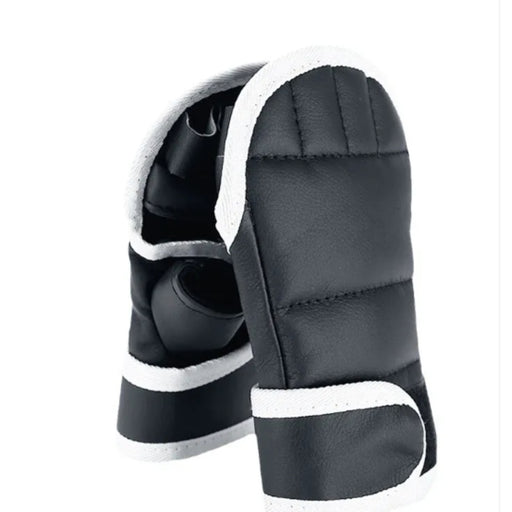 Black and white baby booties on a white background