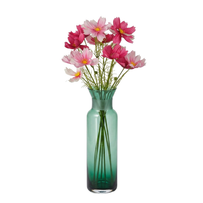 IKEA SMYCKA Artificial Cosmos Bouquet Pink 50 cm with VINTER Glass Vase Dark Green 27 cm — Elegant Floral Décor Combo