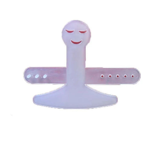 White plastic tool with a pink band on a white background