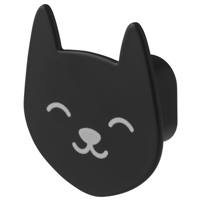 IKEA UTSÅDD Black cat-shaped hook with closed eyes and a subtle nose and mouth, offering a playful yet functional way to organize accessories or clothing in a stylish space.-90567791